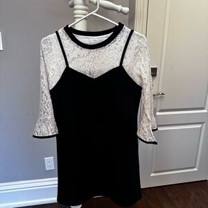 Chic Black and White Lace Long Sleeve Dress